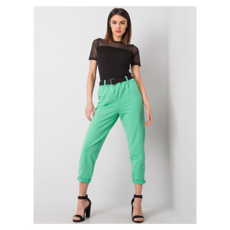 Zelené dámské kalhoty s opaskem Fashionhunters