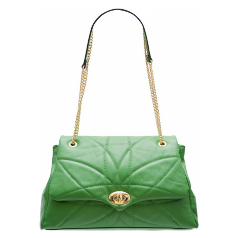 Dámská kožená kabelka prošívaná s řetízkem - zelená Glamorous