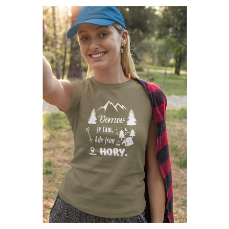 MMO Dámské tričko Domov je tam, kde jsou hory Barva: Svetlá khaki