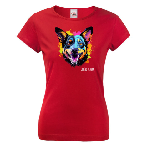 Dámské tričko s potiskem plemene Austrálsky honácký pes s volitelným jménem BezvaTriko
