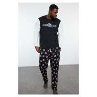 Trendyol Men's Black Regular Fit Printed Knitted Plus Size Pajama Set