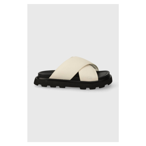 Kožené pantofle UGG Capitelle Crossband dámské, béžová barva, 1152672