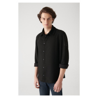 Avva Men's Black Faux Suede Snap-On Comfort Fit Relaxed Cut Shirt