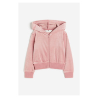 H & M - Velurová bunda na zip's kapucí - růžová