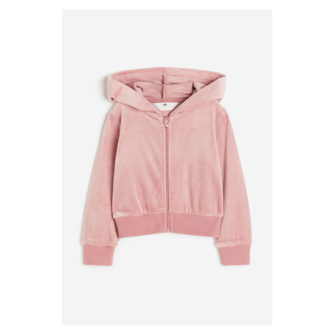 H & M - Velurová bunda na zip's kapucí - růžová H&M