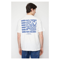 Trendyol Ecru Oversize/Wide Cut Text Printed Short Sleeve 100% Cotton T-Shirt