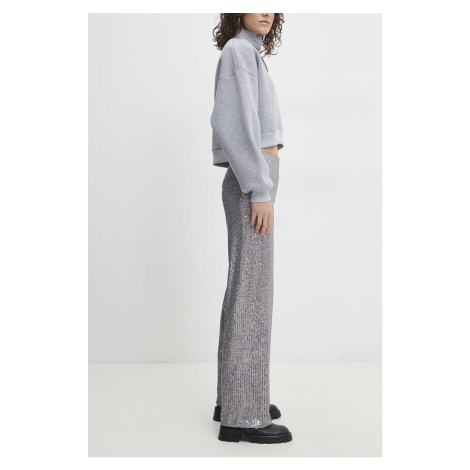 Kalhoty Answear Lab dámské, stříbrná barva, široké, high waist