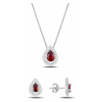 Klenoty Amber Luxusní stříbrná sada šperků - červené slzičky