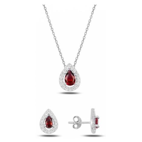 Klenoty Amber Luxusní stříbrná sada šperků - červené slzičky