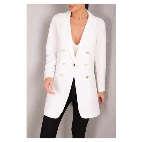 armonika Women's White Buttoned Long Jacket