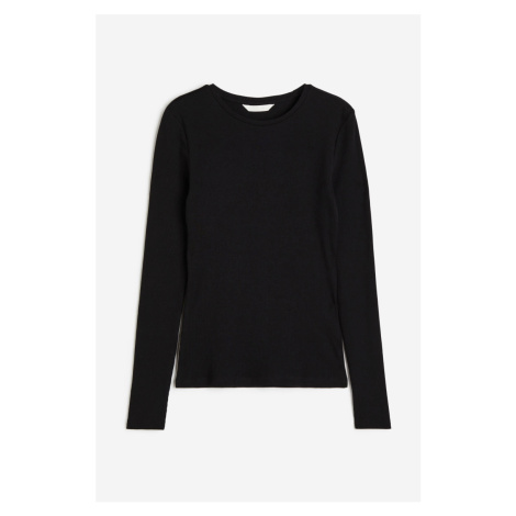 H & M - Žebrované bavlněné triko - černá H&M