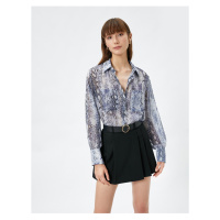 Koton Chiffon Shirt Snakeskin Patterned Long Sleeve with Pockets and Buttons.