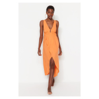 Trendyol oranžové midi vazbové plisované plážové šaty