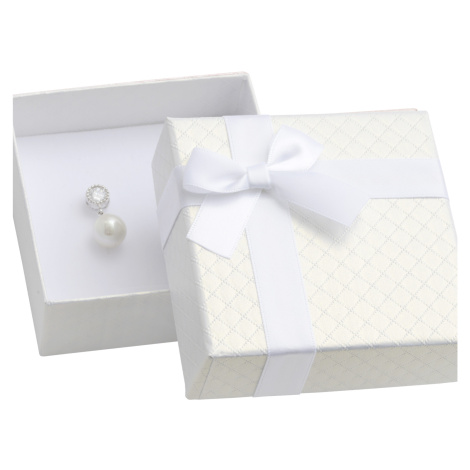 JK Box Bílá dárková krabička na soupravu šperků s mašlí AT-5/A1 JKbox
