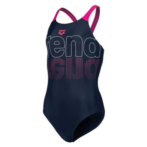 Dívčí plavky arena girls swimsuit v back graphic navy/freak rose