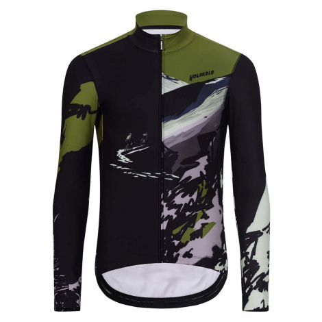 HOLOKOLO Cyklistický dres s dlouhým rukávem zimní - CAMOUFLAGE WINTER - černá/zelená