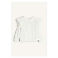H & M - Teplákový kardigan's volánkovými lemy - bílá