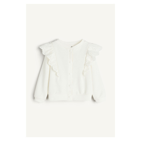 H & M - Teplákový kardigan's volánkovými lemy - bílá H&M
