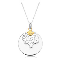 Stříbrný náhrdelník 925, kruhová známka - strom života, ptáček zlaté barvy