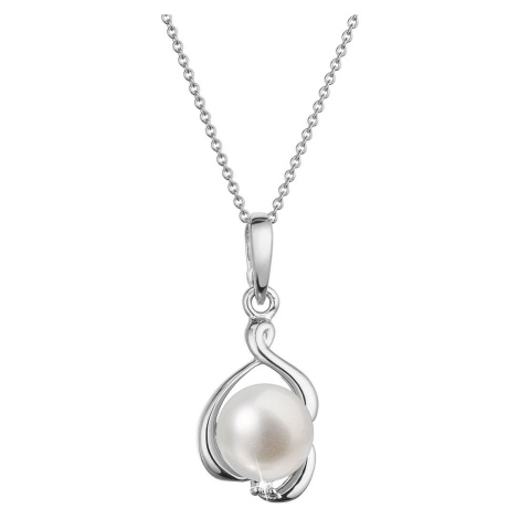 Evolution Group Zlatý, 14-karátový náhrdelník bílé zlato s bílou říční perlou a briliantem 82PB0