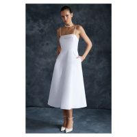 Trendyol 100% Cotton Poplin Midi Woven Dress with White Skirt Opening at the Waist