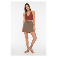 Trendyol Mink Relaxed Fit Regular Waist Wrap/Textured Knitted Shorts