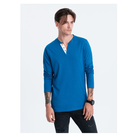 Modré pánské tričko s knoflíky Ombre Clothing HENLEY