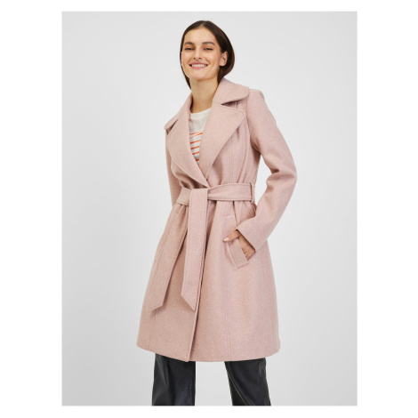Orsay Růžový dámský zimní kabát s páskem - Dámské