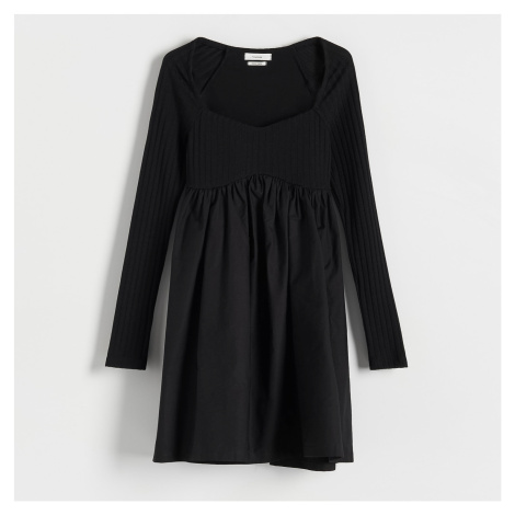 Reserved - Mini šaty z kombinace materiálů - Černý