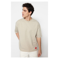 Trendyol Limitovaná edice béžová oversize/široký střih bledé trik 100% bavlna tlusté tričko