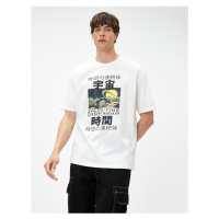 Koton Oversized T-Shirt with Asian Print, Crew Neck Short Sleeved.