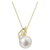 Evolution Group Zlatý 14 karátový náhrdelník s bílou říční perlou a brilianty 92PB00038