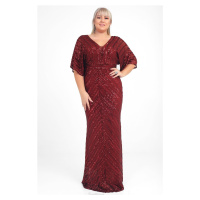 By Saygı Women's Burgundy Plus Size Evening Dress