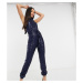 Club L London Tall sequin high neck cuffed detail jumpsuit in navy