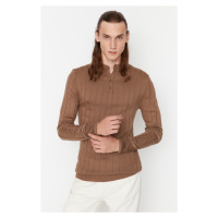 Trendyol Mink Men's Fitted Close-fitting Buttoned Pump Half Turtleneck Basic Knitwear Sweater