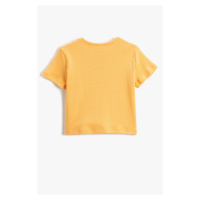Koton Basic Crop T-Shirt with Flower Window Detail Short Sleeve Crew Neck