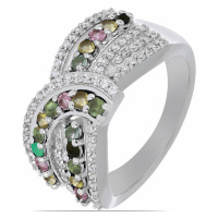 Prsten stříbrný s broušenými vícebarevnými turmalíny a zirkony Ag 925 048101 MT - 62 mm , 5,3 g