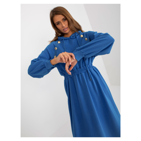 Tmavě modré rozevláté mikinové šaty s knoflíky Fashionhunters