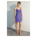 Limitovaná edice fialových pletených mini šatů Trendyol s volánky a prémiovou texturovanou látko