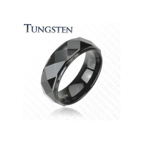 Černý prsten z wolframu, vyvýšený pás s lesklým broušeným povrchem, 8 mm Šperky eshop