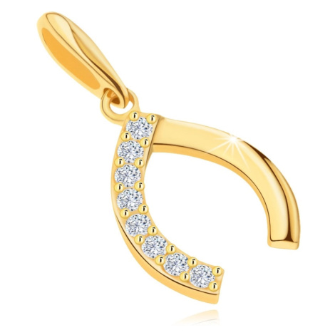 Přívěsek ve žlutém 14K zlatě - špičatá podkůvka se zirkonovou polovinou Šperky eshop