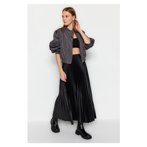 Trendyol Black Pleated Maxi Knitted Skirt