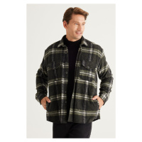 AC&Co / Altınyıldız Classics Pánské khaki-černá Oversize široký střih s knoflíky s límcem Plaid 