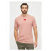 Bavlněné tričko HUGO růžová barva, s aplikací, 50447978