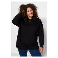 Trendyol Curve Black Thick Fleece Inside Zippered Knitted Sweatshirt