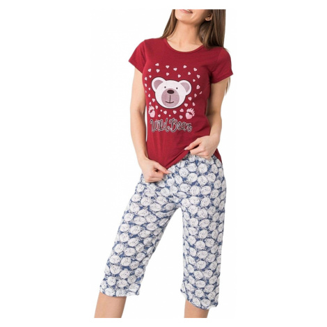 Bordó dámské pyžamo s potiskem medvídka