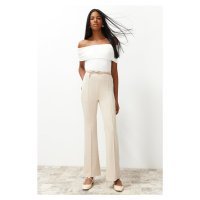 Trendyol Stone Premium Soft Textured Ribbed Flexible Flare Trousers