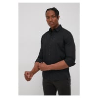 Košile Solid pánská, černá barva, regular, s límečkem button-down