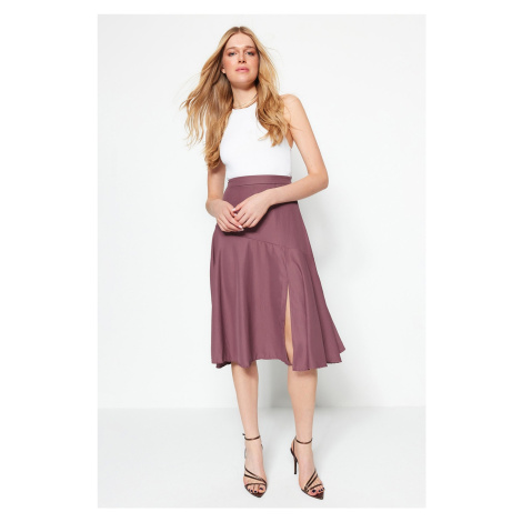 Trendyol Plum Midi Woven Skirt with a Slit Detailed