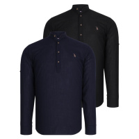 DOUBLE SET G783 DEWBERRY JUDGE COLLAR SHIRT-NAVY - BLACK